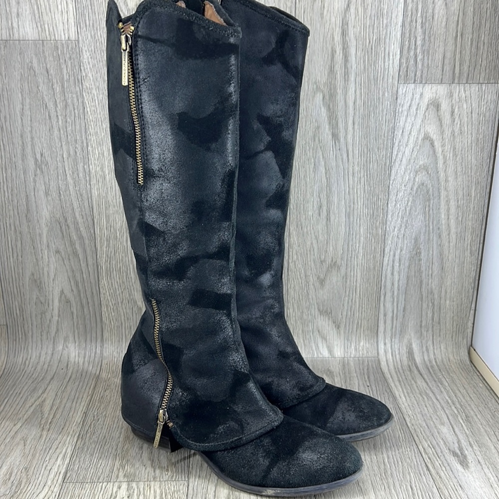 Donald J. Pliner Devi Tall Black Suede Double Zipper Boots